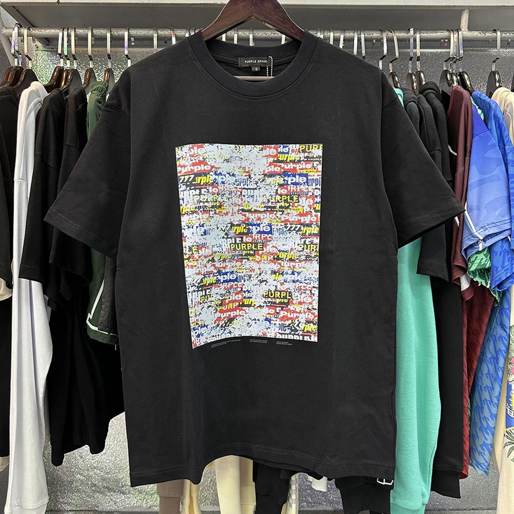 PURPLE letter print crew neck pullover short-sleeve 2023 summer new European and American trendy brand T-shirt collection tops