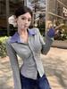 Chic Pleated Patchwork Long Sleeve T-Shirt - Slim Fit Autumn Fashion for Women