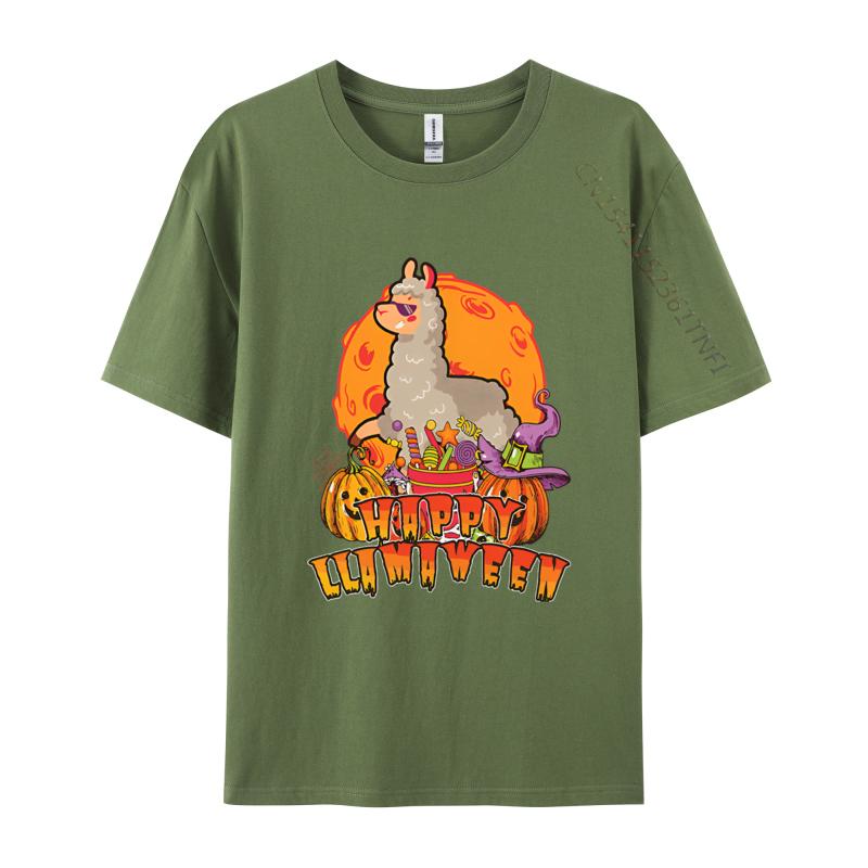 Unisexs Fashion Tshirt Happy Llamaween Llama Halloween Llama T Shirts Crew Neck All Cotton T Shirt 3D Print