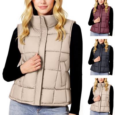 Women's Down Vest Sleeveless Winter Short Jacket Warm Lightweight Stand Collar Down With Pockets