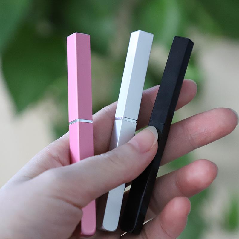 Dual-Head Retractable Lip Brush with Cap - Compact Square Aluminum Design for Lipstick Application