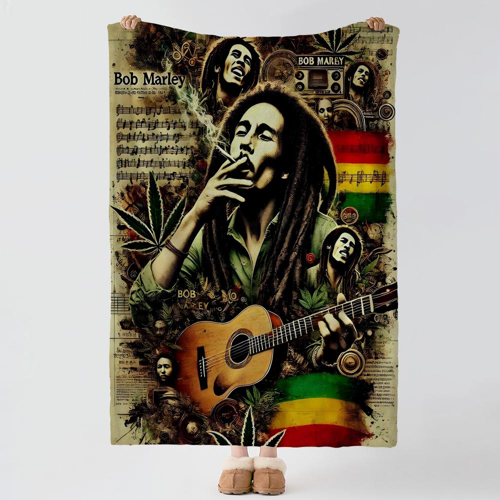 Music B-Bob Marley-y Throw Thick Comfort Flannel Quilt, Multi-scene Use Indoor Outdoor Daily Nap