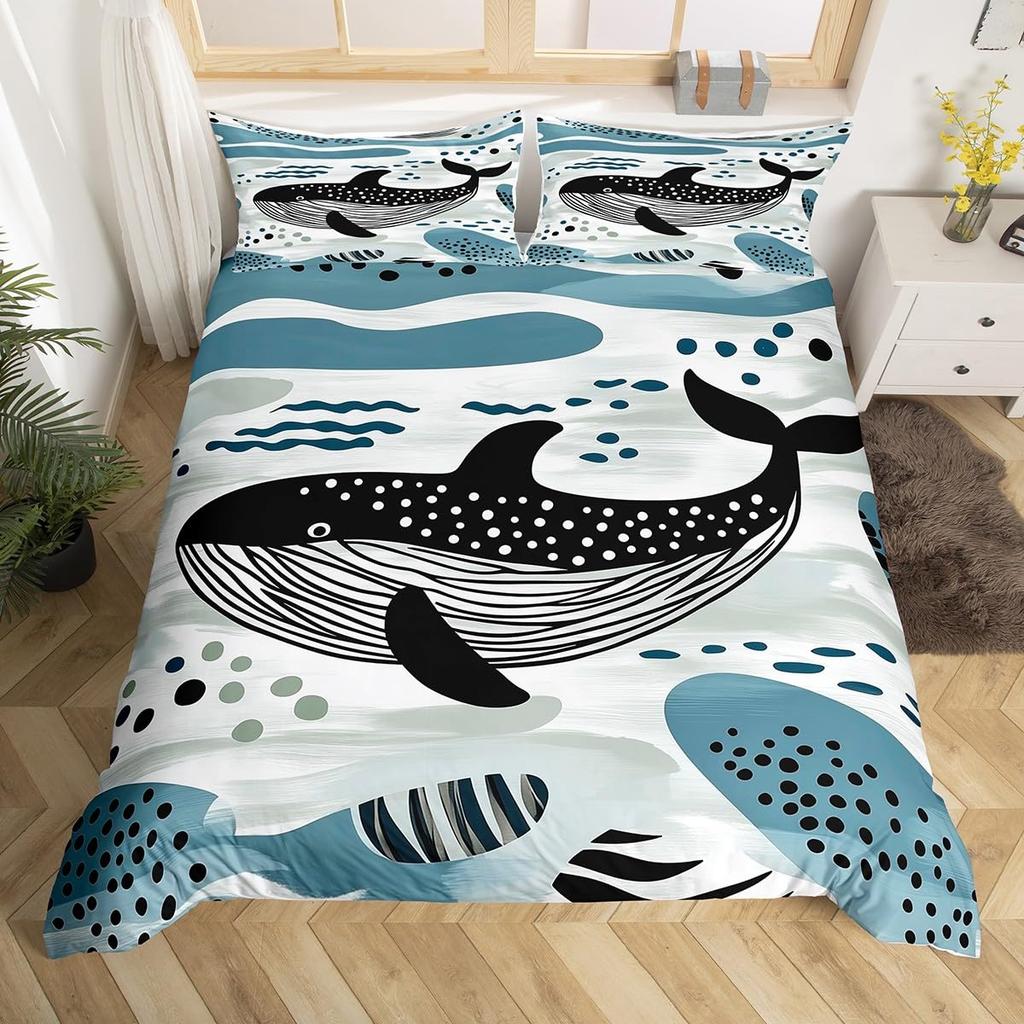 Comforter Sea Whale Bedding Set Queen Sizenautical Anchor Ship Rudder Plaid For Children Adultnavy Blue Ocean Geometric