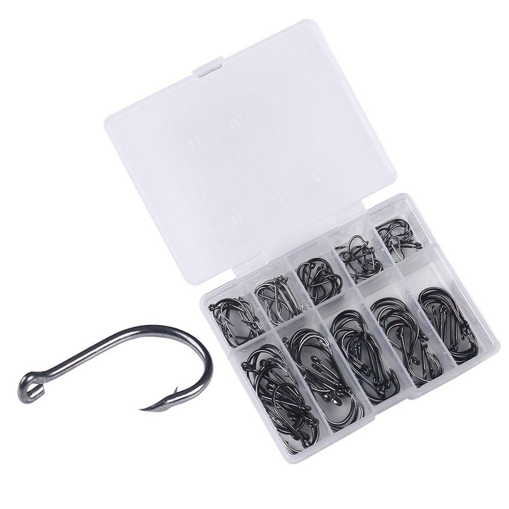 100/500pcs Steel Barbed Fish Hooks Replacement Eyed Sea Fish Hooks Rustproof Carp Circle Hooks Baits Holder Hooks