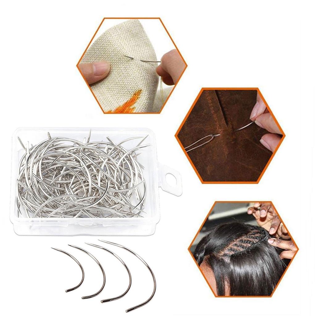 50/100PCS Hair Making Pins Needle Set Hair Pins and C Curved Needle for Wigs Making Blocking Knitting DIY Crafts
