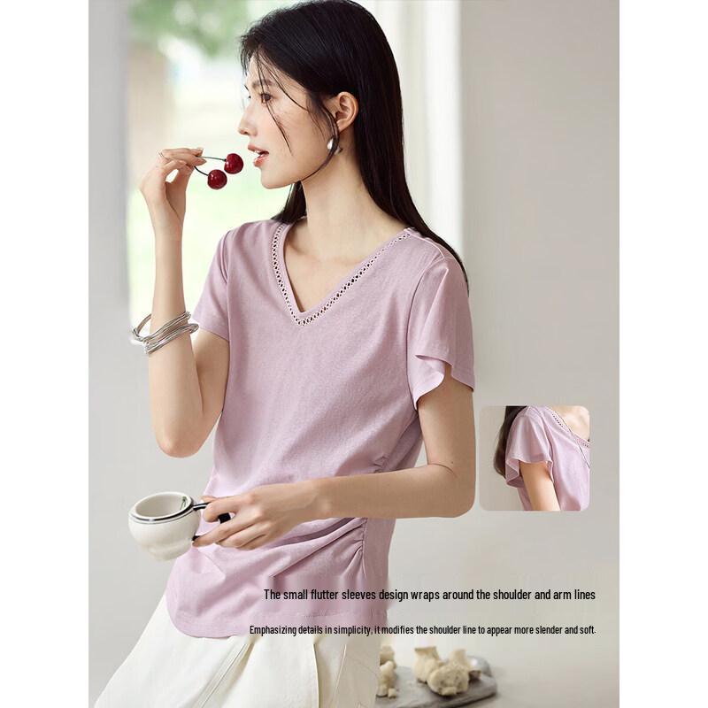 XWI Women's Minimalist V-Neck Slim-Fit Summer T-Shirt