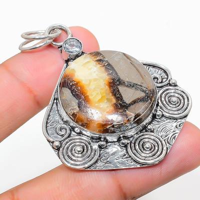 Natural Septerian Stone, White Topaz 925 Sterling Silver Pendant 2.32" z9R44