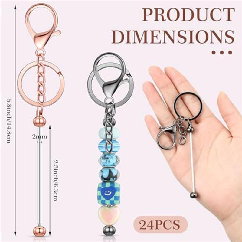 A95D-24Pcs Porte-clés Perles Vente en Gros Perles Porte-clés Vierge DIY Porte-clés Métal Perles Pour Artisanat de Porte-clés Perles Un Durable Facile À U