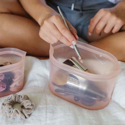 Zip Top Silicone Storage Bags, 473ml Dish, Small, Microwave, Freezer, and Dishwasher Safe, Made with Platinum Silicone, Non-Toxic, Frosted White. [Off