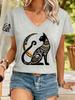 2026 New Summer Women's Fashion T-Shirt Short Sleeve 3D Cat Print Top Tees V-Neck Casual Woman Graphics Clothes Women's Clothing