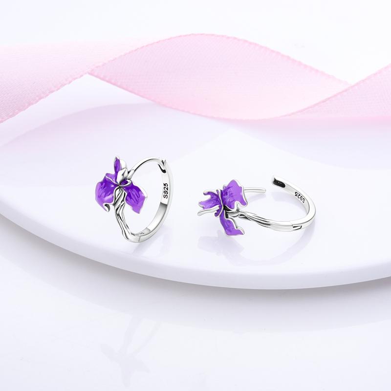 925 Sterling Silver Hoop Earrings Closely Set Purple Zircon Iris Butterfly Star Moon Cat Earrings for Women Fashion Jewelry Gift