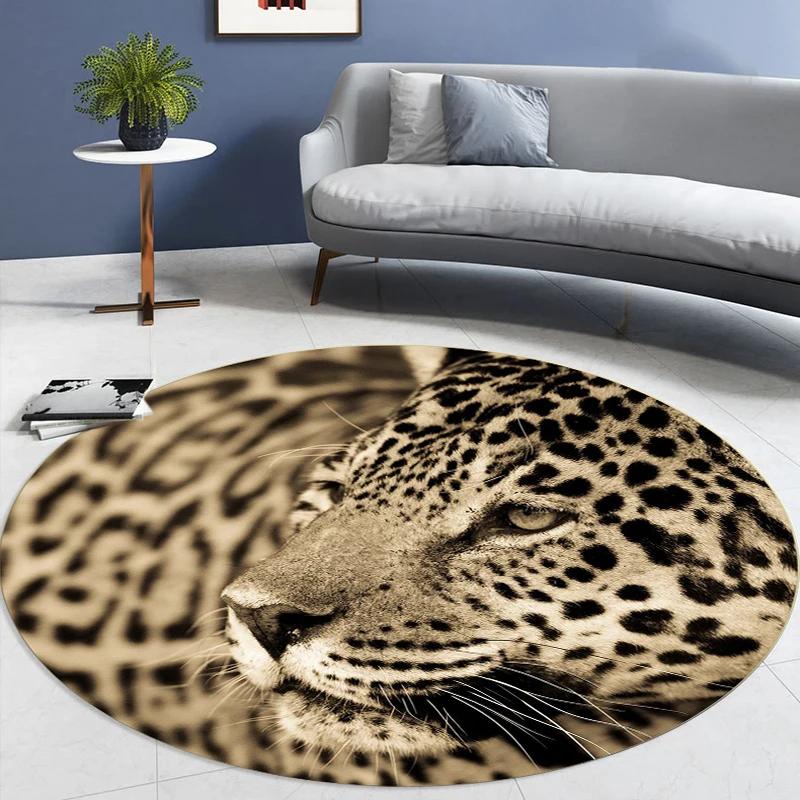 Leopard Tier Runder Teppich Wohnzimmer Kreis Teppich Haus Schlafzimmer Nachttisch Fußmatte Tierwelt Stuhlmatten Raumeingang Türvorleger