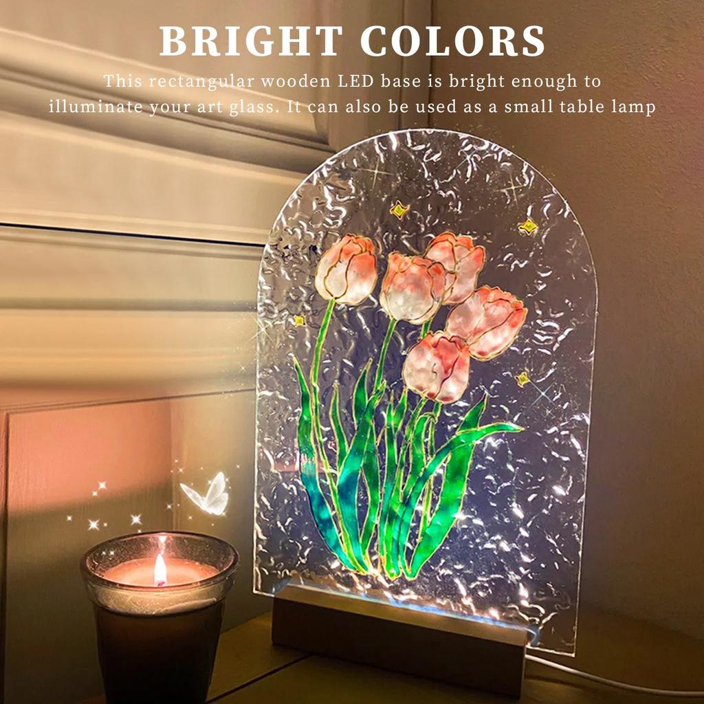 LED Wood Light Display Crystal Wooden Lighted Base Stand Acrylic Light Plate Base USB Wooden Base for Resin Art Lights Decor