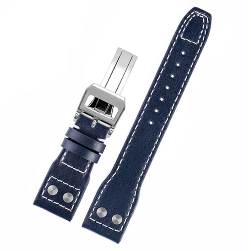 Für IWC Pilot Rindsleder Armband 22mm 21mm 20mm Echtes Leder Uhrenarmband Stahl Faltschließe Schwarzes Armband Zubehör
