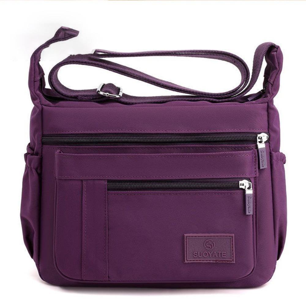 

Solid Color Multi Pockets Shoulder Bag Nylon Multi Zipper Pocket Bag Class Commuting Style D