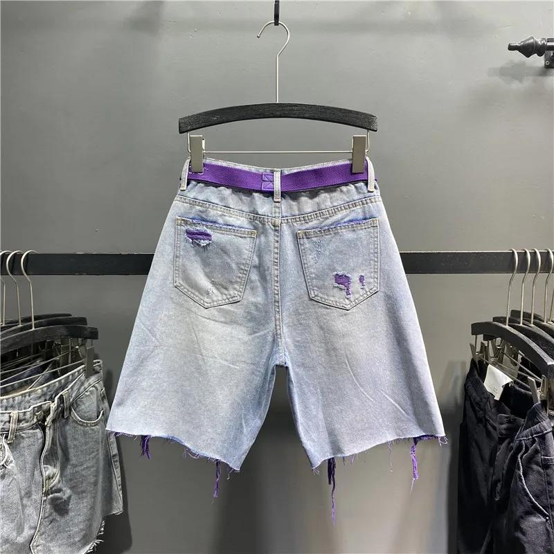 Dámské džínové šortky Letní perlová diamantová dekorace Syrový okraj Krátké džíny Šik Vysoký pas Volné Rovné Džínové šortky