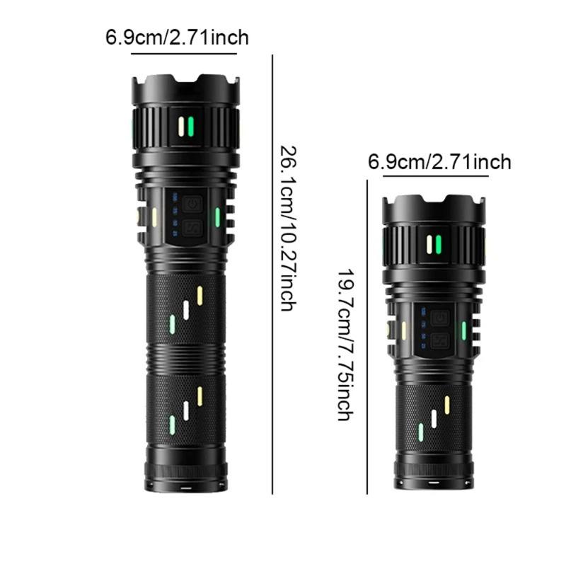 Long RangeTorch With Luminous Strip High Power LED Flashlight USB Rechargeable Powerful Lantern Strong Light Lamp