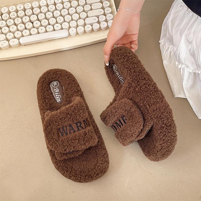 

Зимові тапочки Жіноче домашнє взуття М яке хутро Теплі Плоска товста підошва Нековзні Жіночі тапочки Чорні Білі Великий розмір 42 42 коричневий
