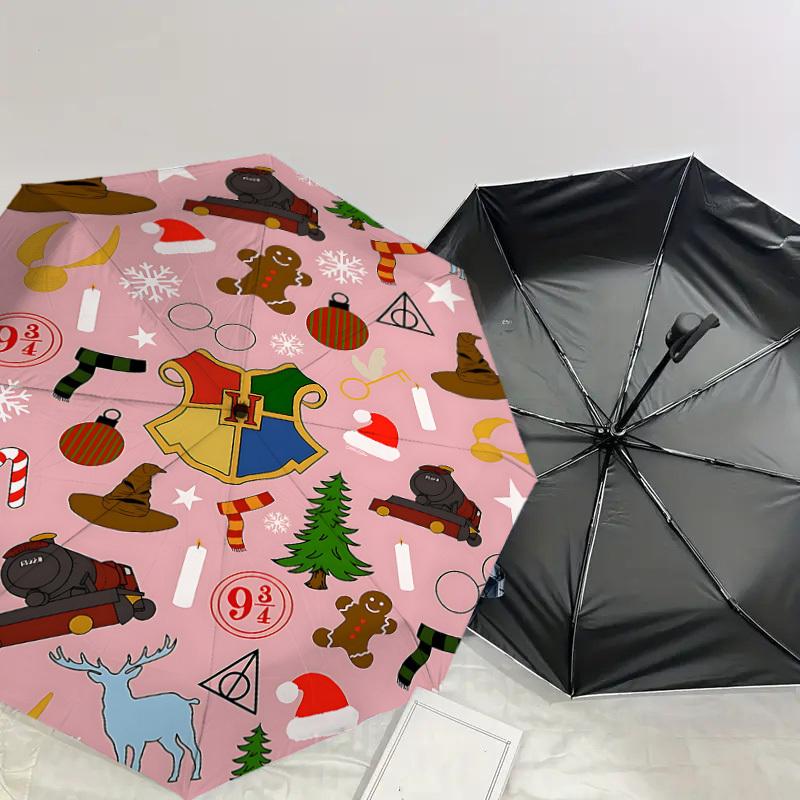 1PC Christmas Harry Potter Umbrella-8-Rib Reinforced, Automatic Open, Lightweight & Durable, Cute Fashion Accessory for Outdoor, D2675