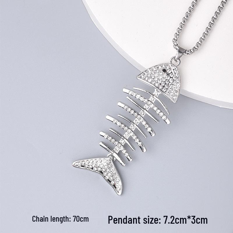 Trendy Cross-Border Rhinestone Pendant Necklace: Unisex Hip-Hop Style Stainless Steel Chain.