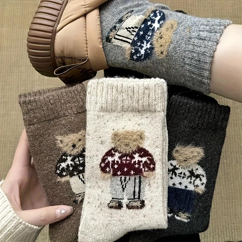 Women's Cute Bear Socks - Winter Thermal Mid-Calf Socks, Fall/Winter Cute Socks