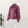 Lässige Burgunderjacke mit Revers, Reißverschluss, Einzeltasche, Mantel, Frühling und Herbst, lockerer Motorrad-Vintage-Mantel, Damen-Stil, Oberteil