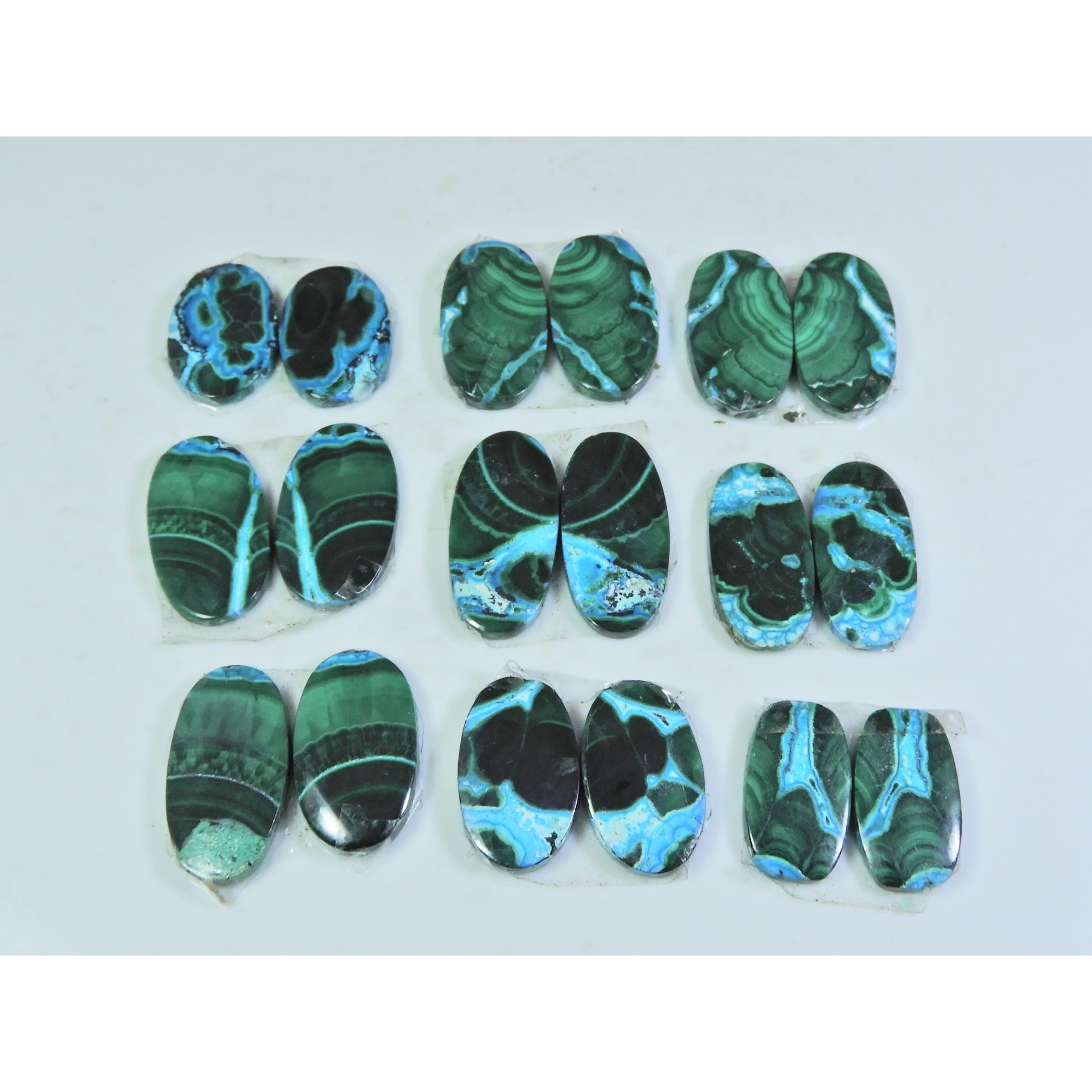 

17-23MM Natural Chrysocolla Malachite Pair Oval Cabochon Gemstone 9Pair Lot C-181