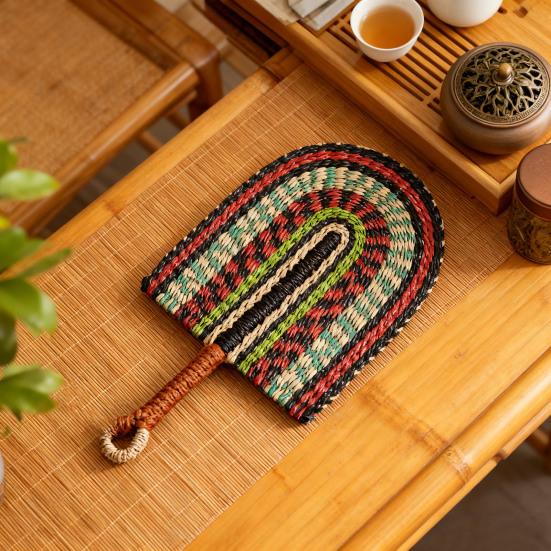 Handmade Straw Weaving Fan Natural Sea Grass Raffia Fan with Long