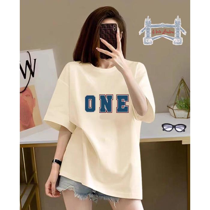 

Spring and summer pure cotton high-quality short-sleeved printed T-shirt loose medium and long round neck shoulder top + rear bag collar XXXXL