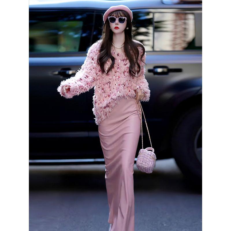 

Fashion Outfit Skirt Women s Fall and Winter New Arrival Fancy Temperament Goddess Style Pink Sequin Sweater Skirt Two-piece Set Pink Sweater S Suggested 40.00 kg-50.00 kg
