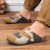 Quality Cow Suede Mules Man Brown Sewing Half Shoes For Man Indoor Platform Men's Cork Slippers Closed-toe Couple Casual Sandals