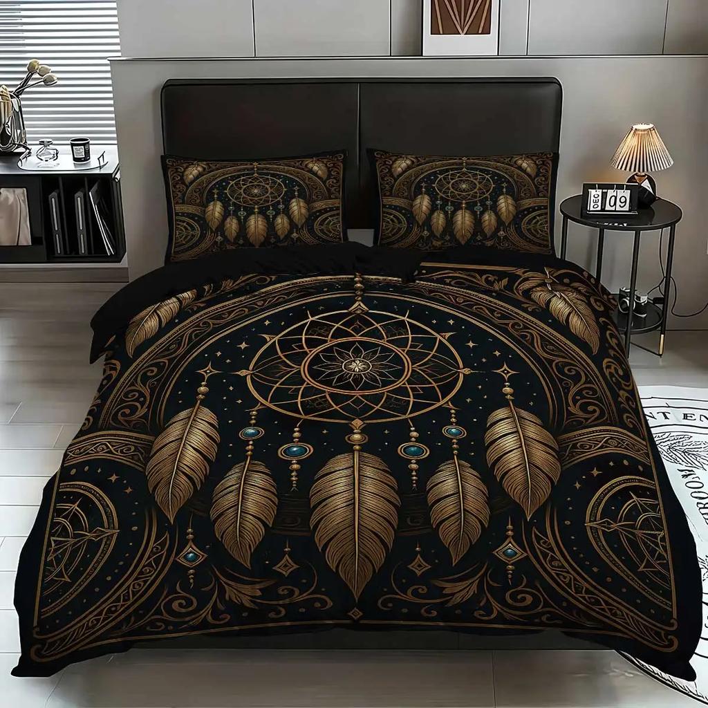 3Pcs Dreamcatcher Pattern Printed Bedding Set1 Quilt Cover+2 Pillowcase Suitable For Adults Bedroom Home Decoration