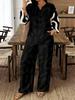 1116 European and American Geometric Printing V-neck Shirt High Waist Drape Wide Leg Pants Complete Set of Women's Clothing