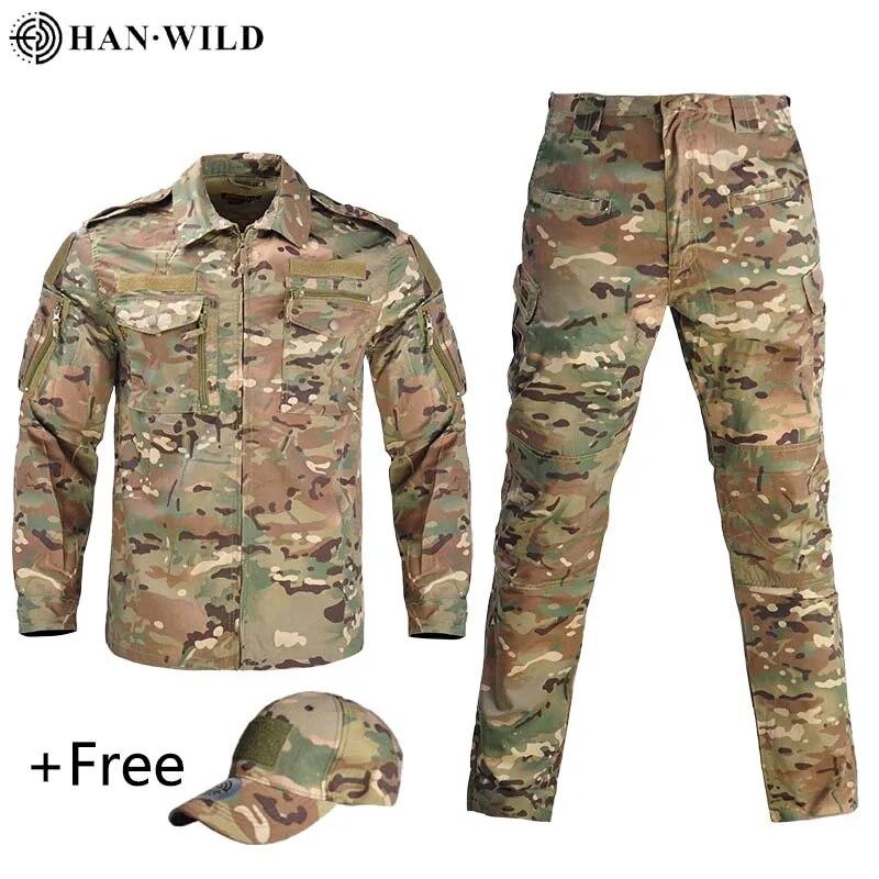 Uniform Army Combat Shirt Uniform Militar Tactical Suit Klær CS Softair Arbeidsklær for menn med caps