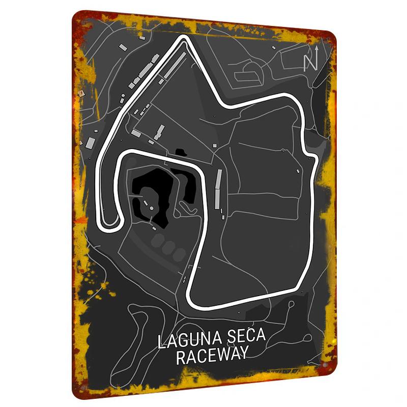 Laguna Seca Raceway Track Map Metal Wall Art Decorative Sign for Racing Enthusiasts Home Garage Decor 20x30cm（7.8x11.8inch）