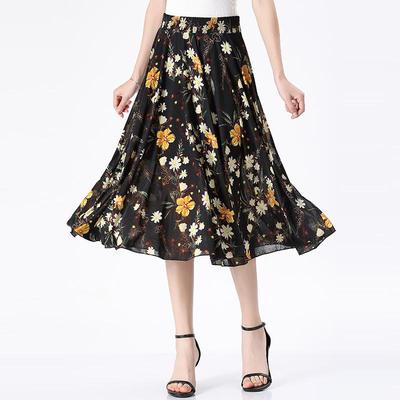 Women's Summer Ice Silk Midi Skirt – 72cm Length, Elegant Dance Style for Middle-aged and Elderly