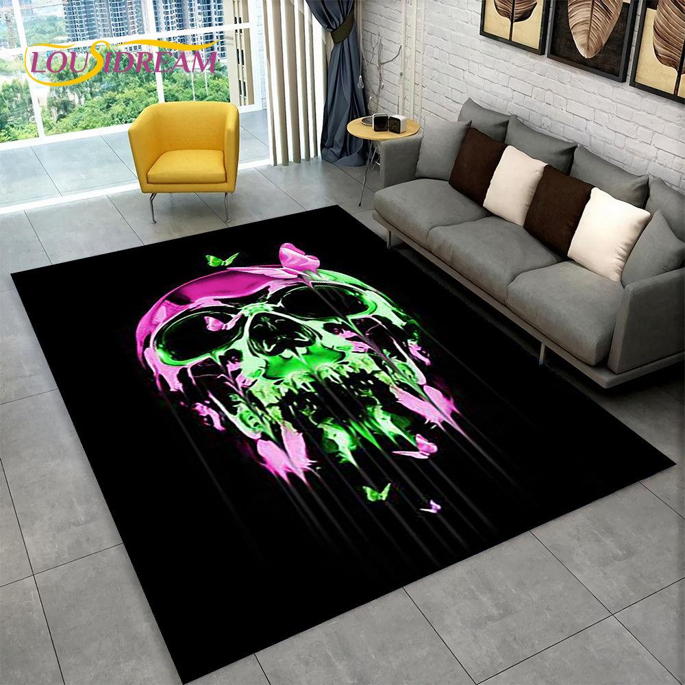 3D Creative Gothic Horror Skull Modern Area Rug,Carpet Rug for Living Room Bedroom Sofa Doormat Decor,Kitchen Non-slip Floor Mat