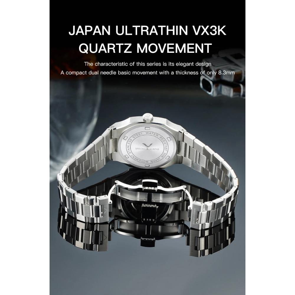 New Fashion Specht & Söhne Ultrathin Quartz Watch For Men Ice Blue Color Stainless Steel Watches Sapphire Crystal 50M Waterproof