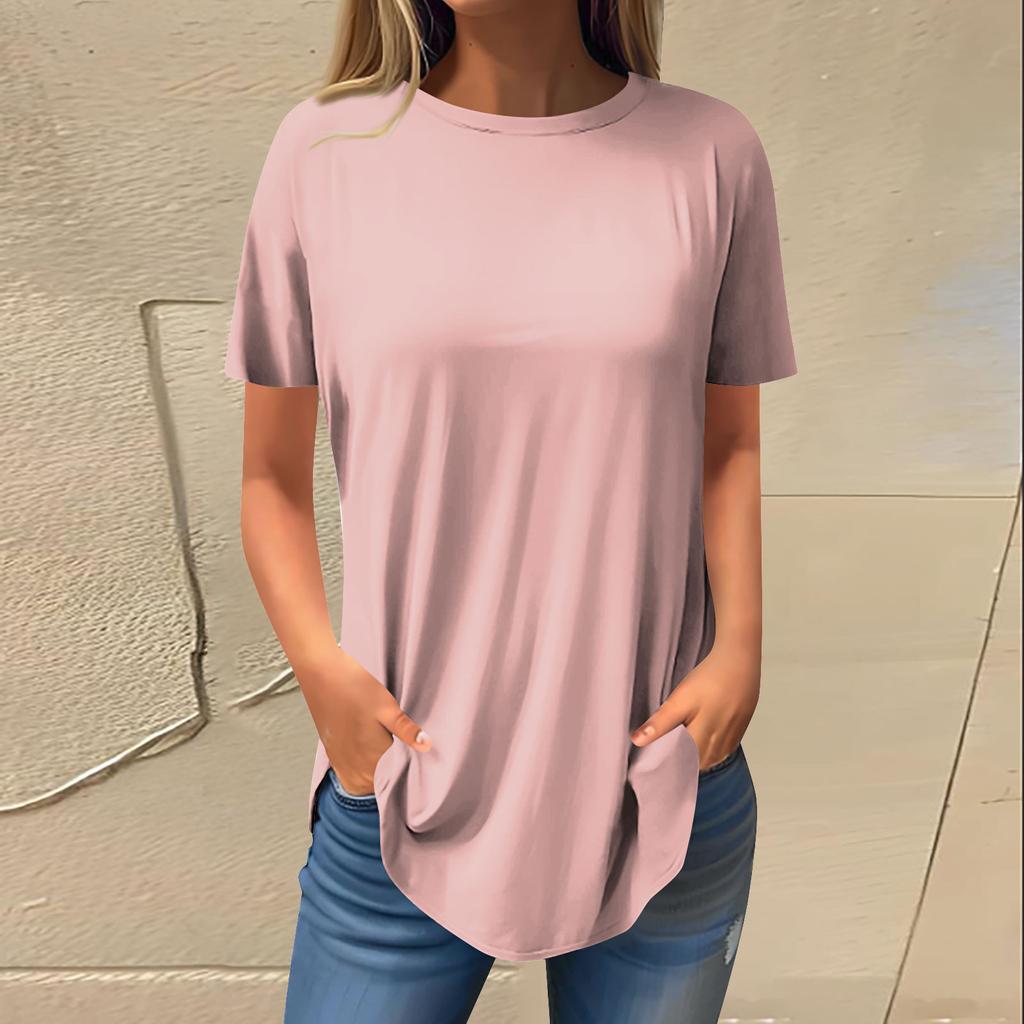 Moda dame ocazional umăr pozitiv decolteu rotund culoare solidă cu mânecă scurtă pulover Top