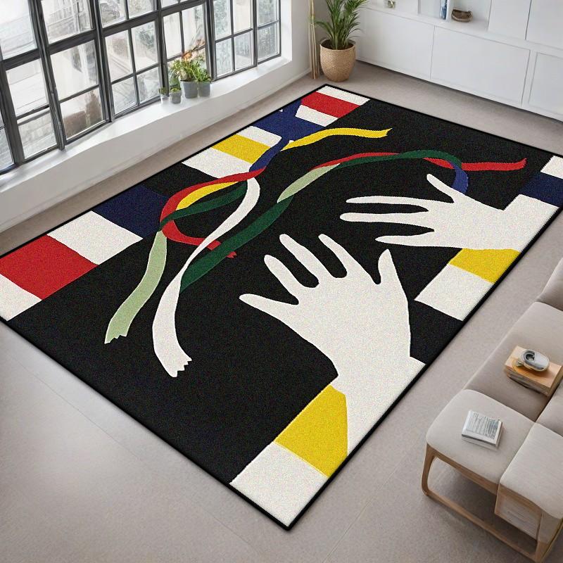 Modern Abstract Large Living Room Carpet Colored Palm Decoration Bedroom Bedside Fluffy Plush Rug Cloakroom Bedside Non-slip Mat