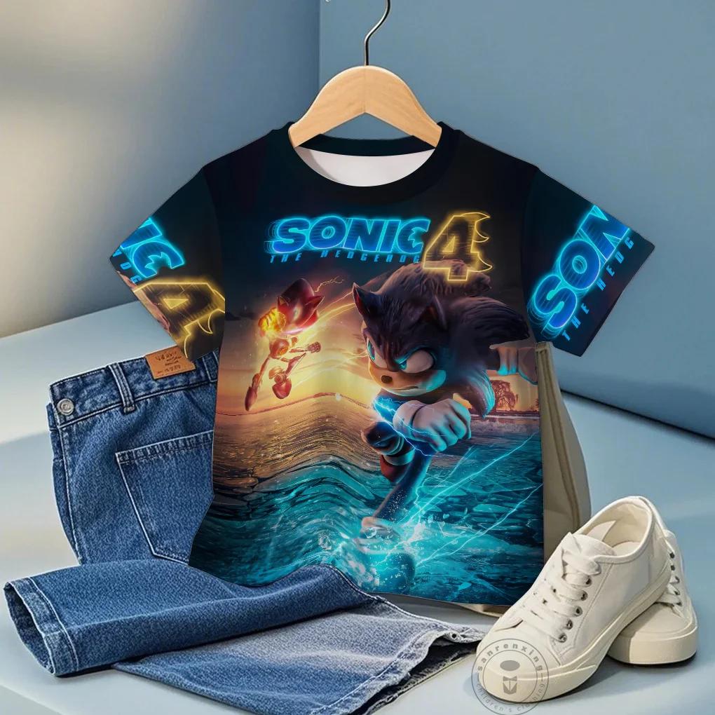 Sonic Kawaii Cotton T Shirt Kids Printed T-Shirt Top Street Fashion Graphic Tshirts For Boys/Girls Breathable Casual Tees