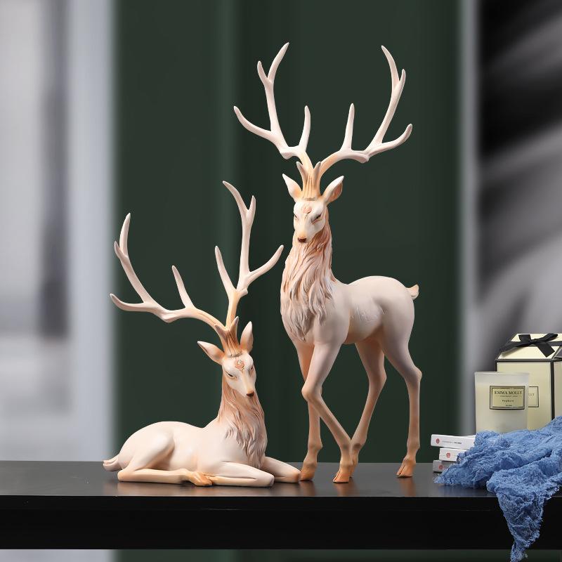 New Popular Resin Elk Deer Statue Reindeer Figurine ELK Sculpture for Living Room Luxury Home Decoration Nordic Tabletop