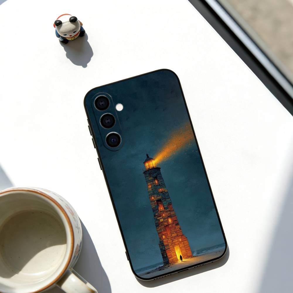 Abstract Lighthouse  Phone Case Black Silicone Soft For Samsung Galaxy A73,A72,A71,A70,A53,A52,A51