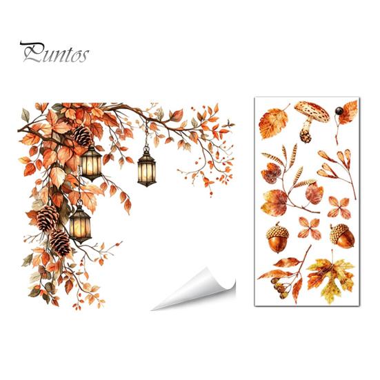Removable Fall Window Stickers for Home Autumn Static Sticker with Cute Animals & Maple Leaves, Harvest Seasonal Glass Living Room Festival