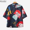 ZANZEA Women Summer Cartoon Print Short Sleeve Shirts
