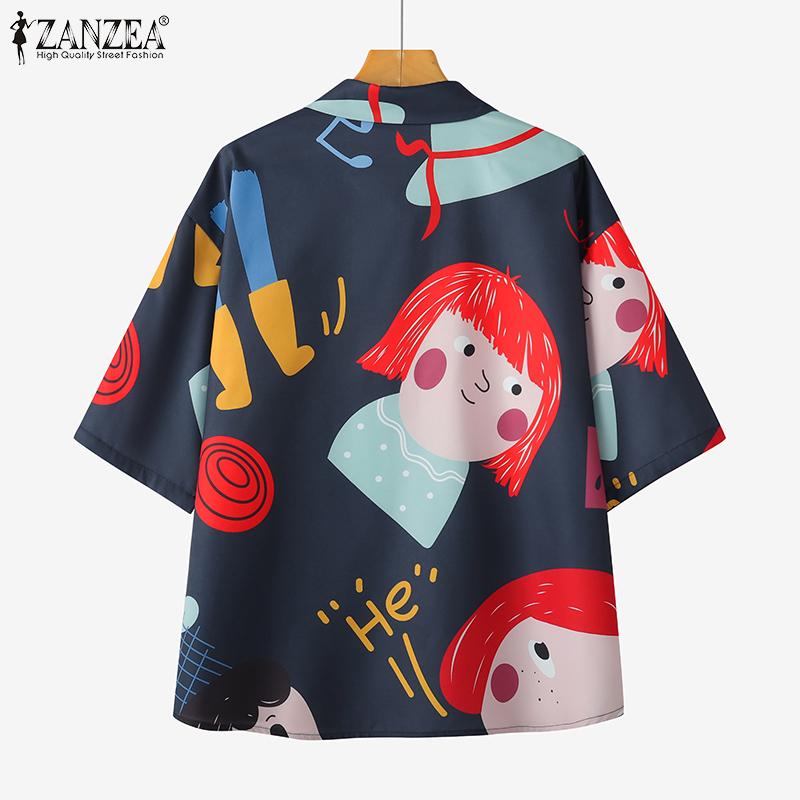 ZANZEA Women Summer Cartoon Print Short Sleeve Shirts