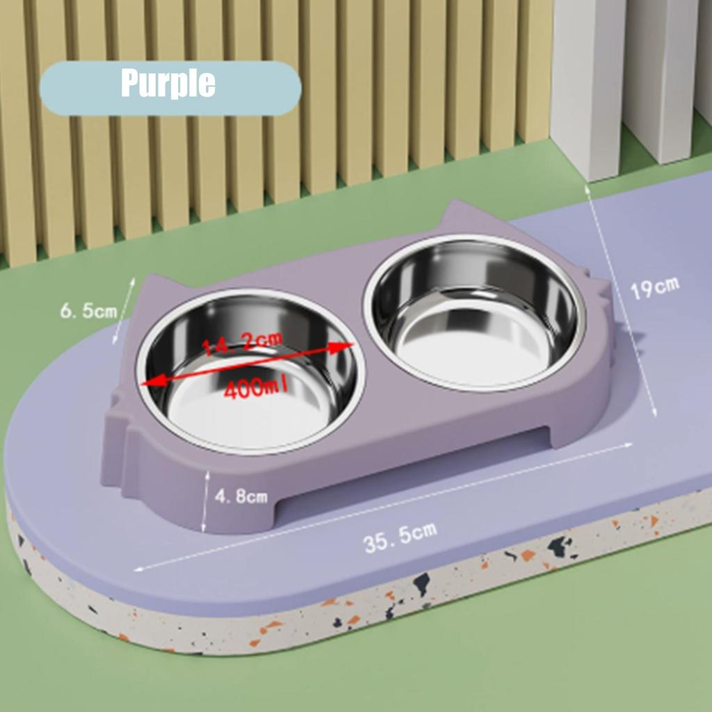 Dog Bowl Stand Anti-Slip Detachable Food Holder Station Dog Bowl Holding with Double Stainless Steel Dish for Home Living Room