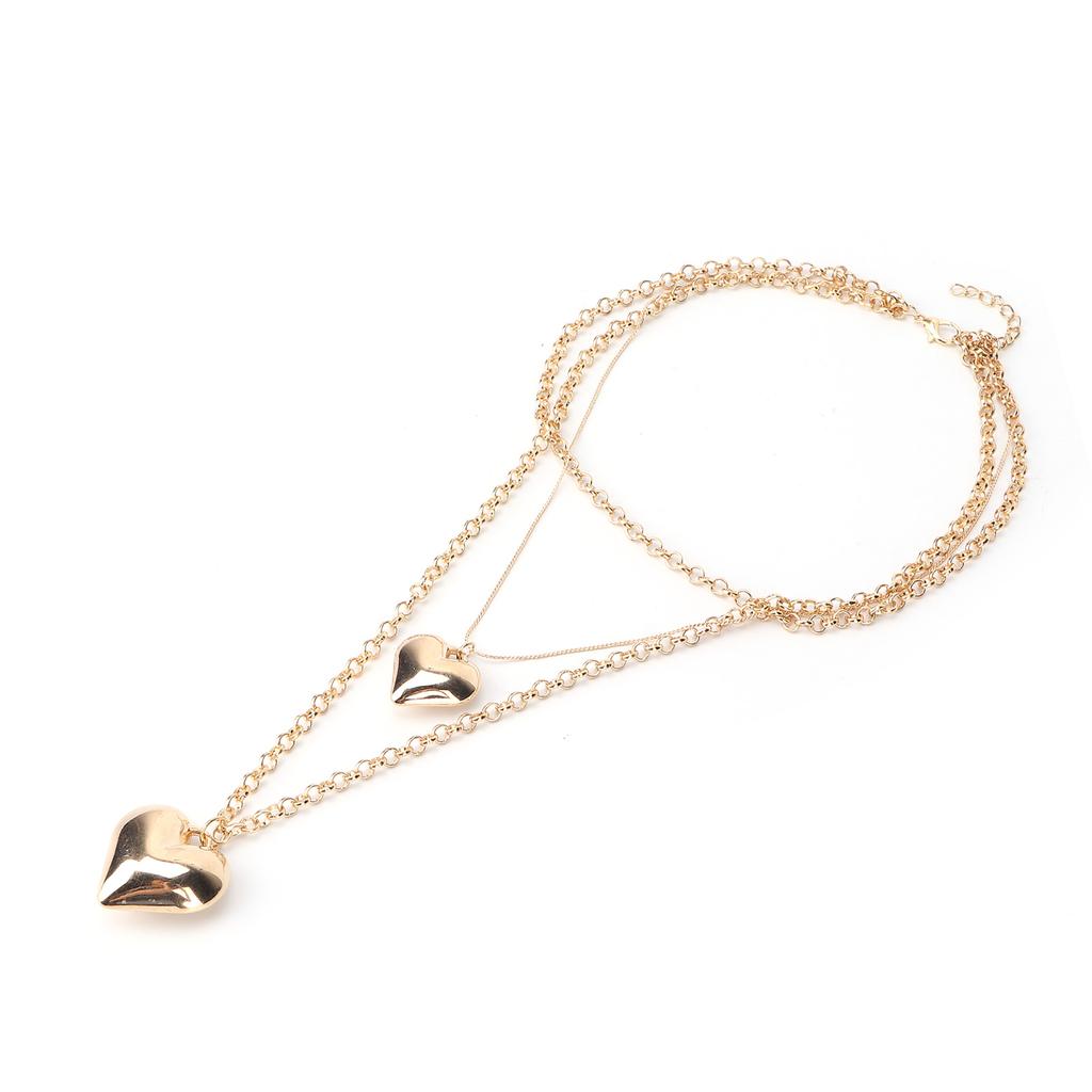 Multilayer Heart Pendant Necklaces Alloy Heart Long Chain Necklaces for Women Gold