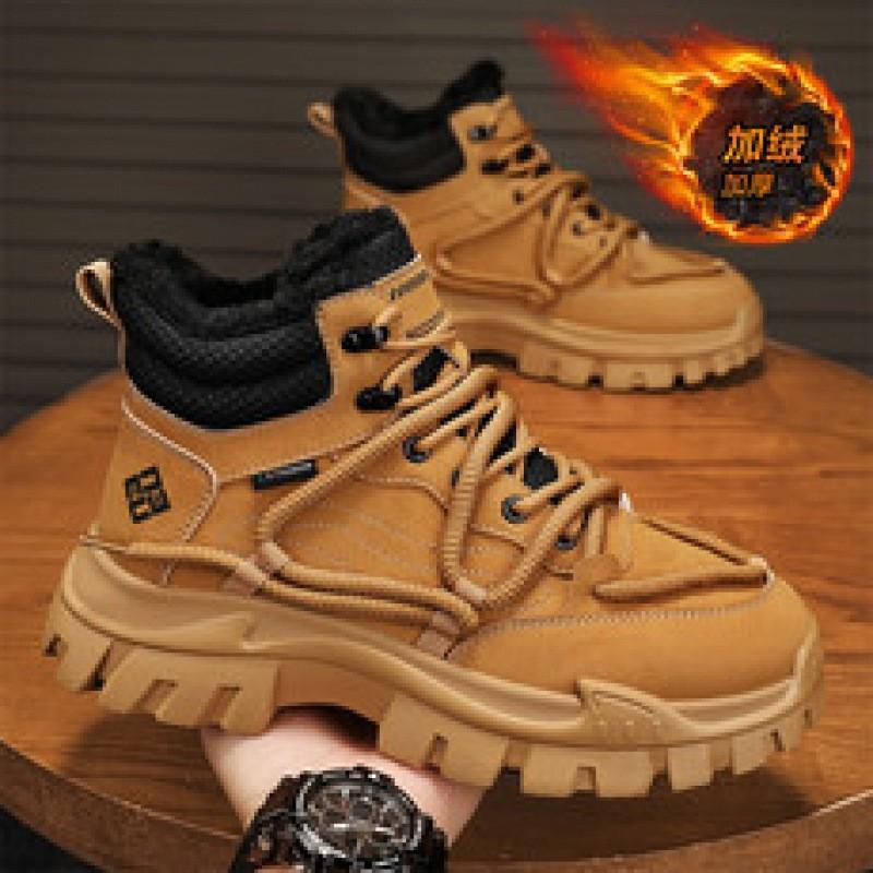 High-top shoes winter velvet warm Martin boots leather surface outdoor wear-resistant casual cotton shoes sports dad shoes