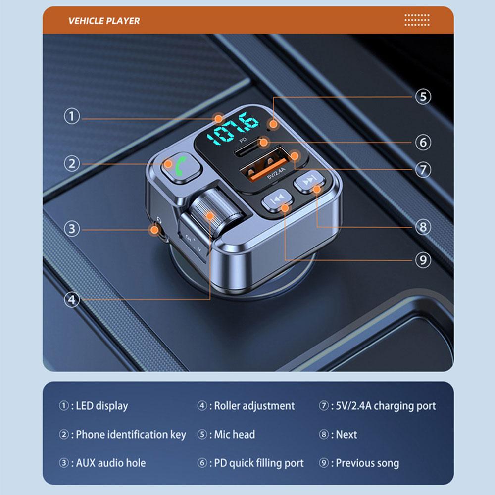 Bluetooth 5.1 Car FM Transmitter Car MP3 Stereo Music Player Handsfree 3.5mm Aux Wireless Car Kit 20W PD USB-C Fast Charger